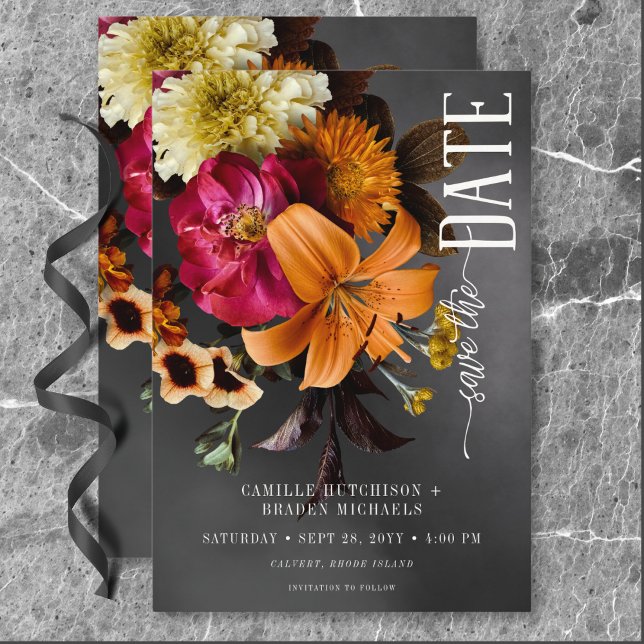 Black Moody Gothic Orange Lily Wedding  Save The Date (Black Moody Gothic Orange Lily Wedding Save The Date)