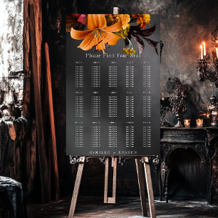 Black Moody Gothic Orange Lily Wedding Seating Foam Board