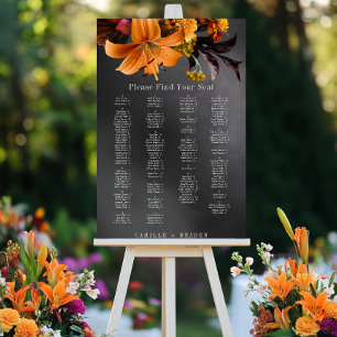 Black Moody Gothic Orange Lily Wedding Seating Foam Board
