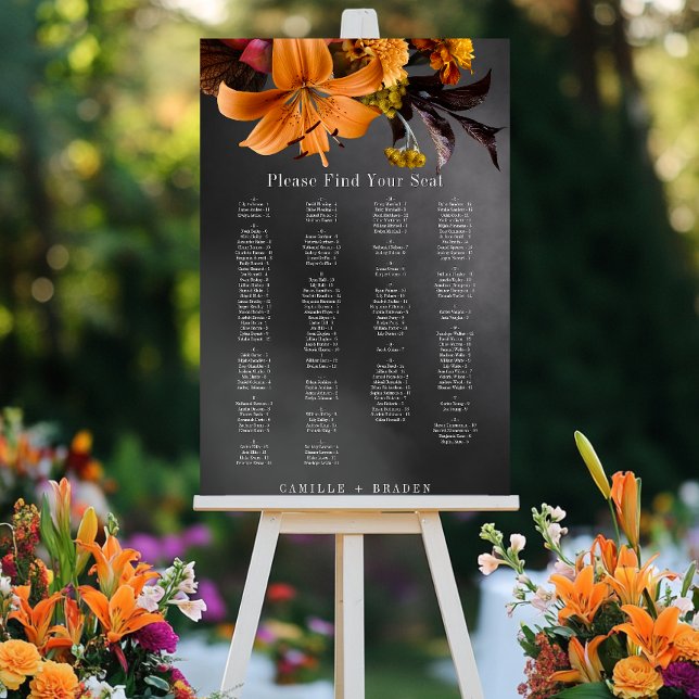 Black Moody Gothic Orange Lily Wedding Seating Foam Board (Black Moody Gothic Orange Lily Wedding Seating Foam Board)