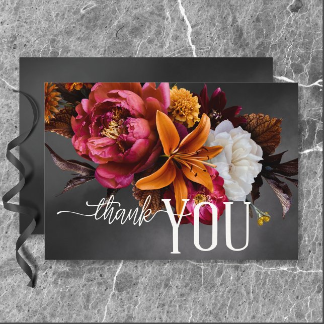 Black Moody Gothic Orange Lily Wedding Thank You Card (Black Moody Gothic Orange Lily Wedding Thank You Card)