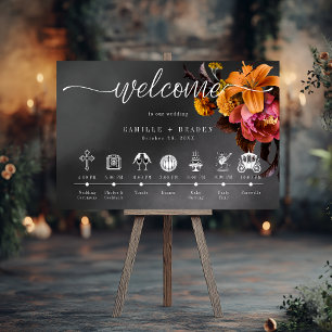 Black Moody Gothic Orange Lily Wedding Timeline Foam Board