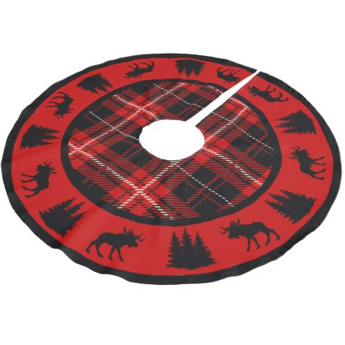 Black Moose Red and Black Cabin Plaid Brushed Polyester Tree Skirt