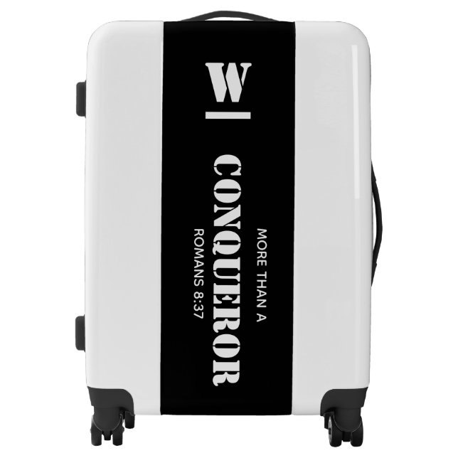 Black MORE THAN A CONQUEROR Monogram Luggage (Front)