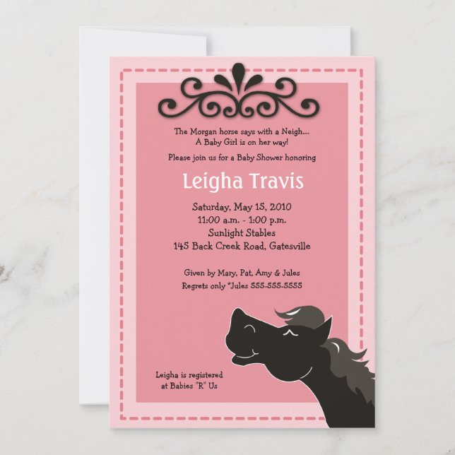 Black Morgan Horse Girl 5x7 Baby Shower Invitation (Front)