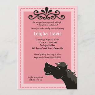 Black Morgan Horse Girl 5x7 Baby Shower Invitation