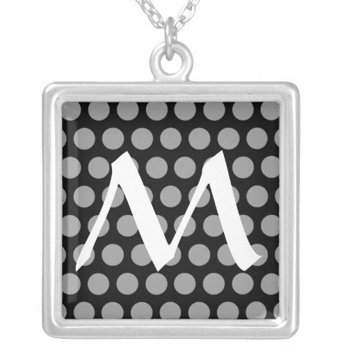 Black Moroccan Dots with monogram Silver Plated Necklace
