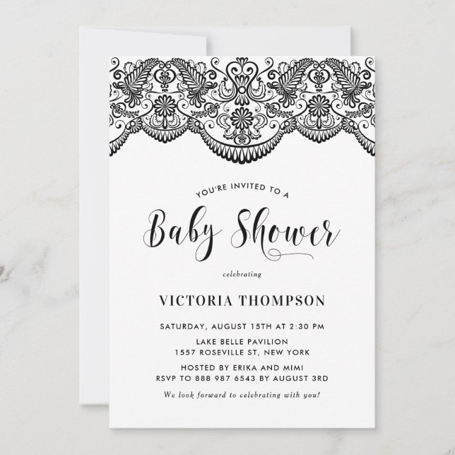 Black Moroccan Lace Pattern Baby Shower Invitation (Front)