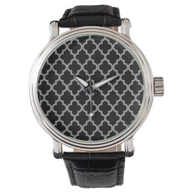 Black Moroccan Moods Quatrefoil Watch (Front)
