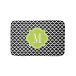 Black Moroccan Pattern With Lime Green Monogram Bath Mat at Zazzle