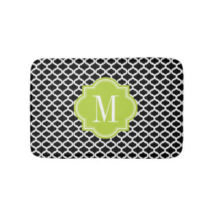 Black Moroccan Pattern with Lime Green Monogram Bath Mat