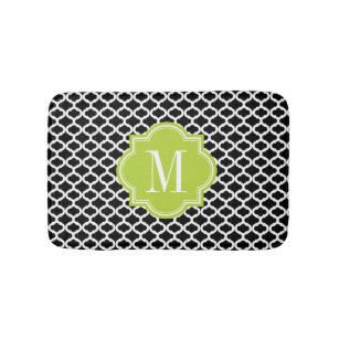 Black And Lime Green Bathroom Accessories Zazzle Black Moroccan Pattern With Lime Green Monogram Bath Mat