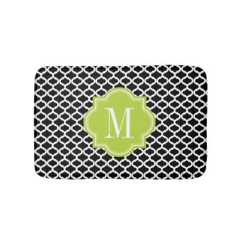 Black Moroccan Pattern With Lime Green Monogram Bath Mat by PastelCrown at Zazzle