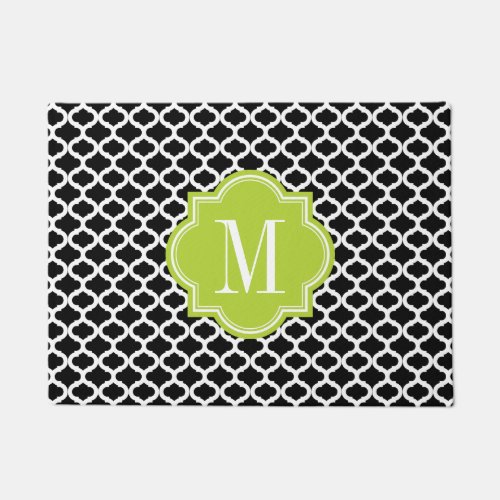 Black Moroccan Pattern with Lime Green Monogram Doormat