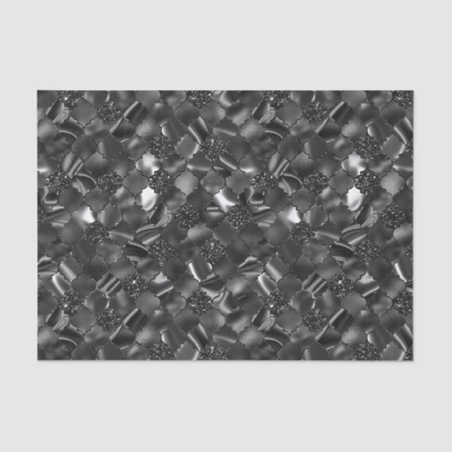 Black Moroccan Quatrefoil Pattern Tissue Paper (Front)