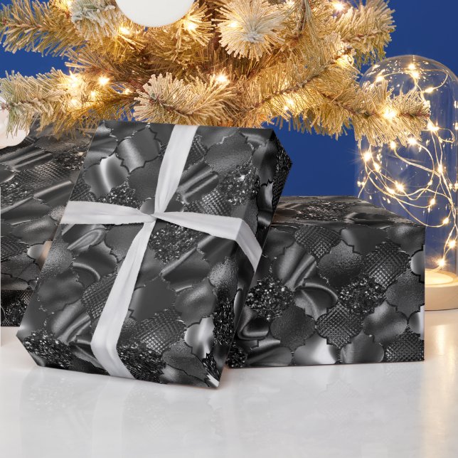 Black Moroccan Quatrefoil Pattern Wrapping Paper (Holidays)