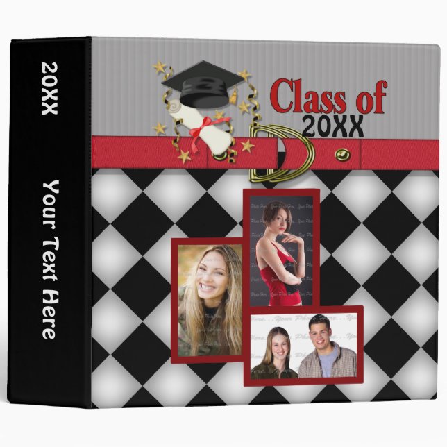Black Mortar and Diploma Graduation 3 Ring Binder (Front/Spine)