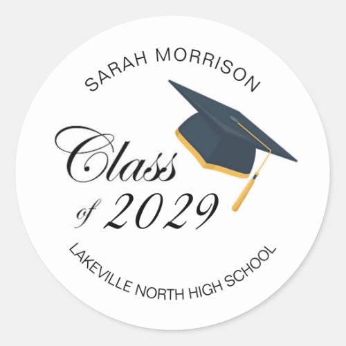 Black Mortar cap Class of any year Classic Round Sticker