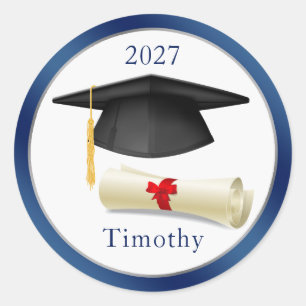 Black Mortar Diploma Your Name Graduation Sticker