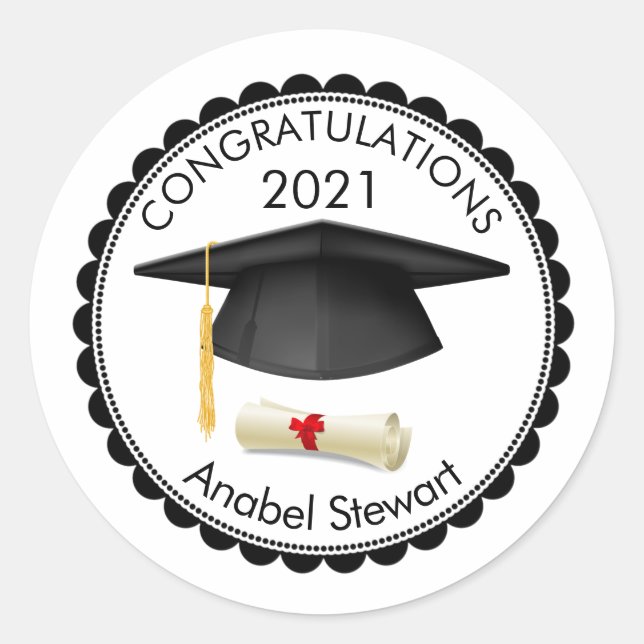 Black Mortar, diploma Your name Graduation Sticker (Front)