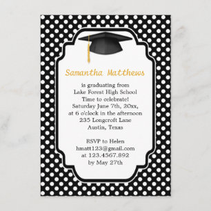 Black mortar, polka dot Graduation Party Invite