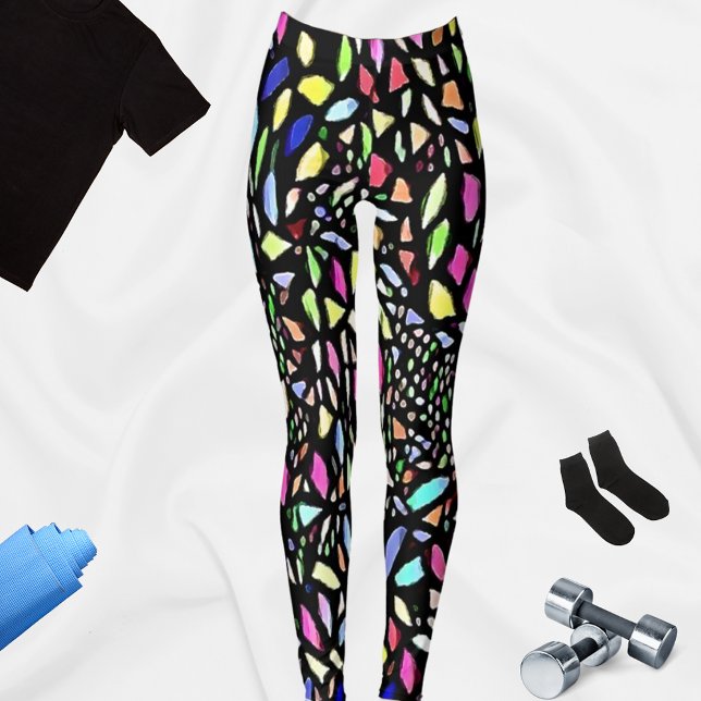 Black Mosaic Pattern Colorful Leggings (Creator Uploaded)