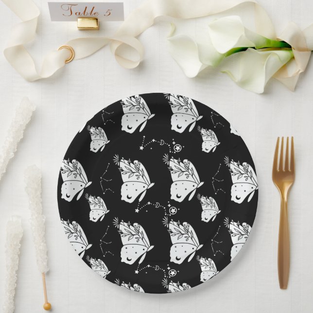  Black Moth Butterfly Pattern Paper Plates (Wedding)