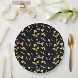  Black Moth Butterfly Pattern Paper Plates