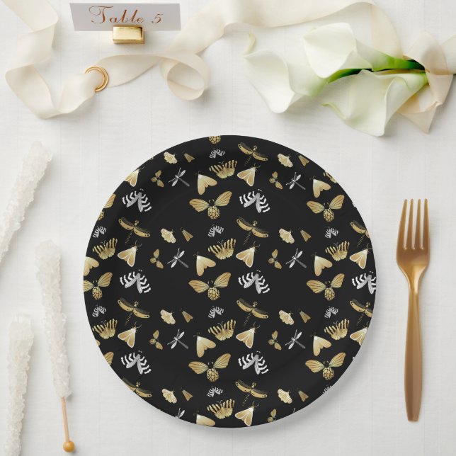  Black Moth Butterfly Pattern Paper Plates (Wedding)