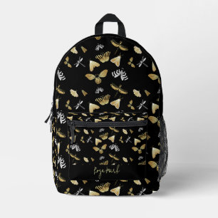 Black Moth Butterfly Pattern Printed Backpack