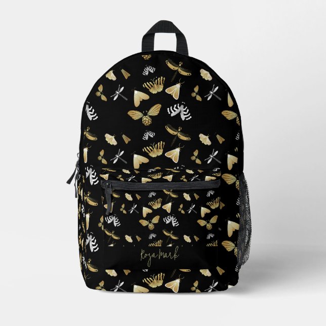Black Moth Butterfly Pattern Printed Backpack (Front)