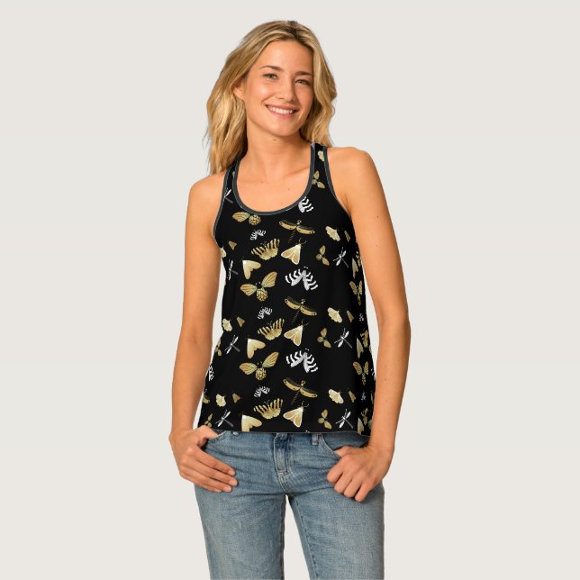 Black Moth Butterfly Pattern Tank Top (Front Full)