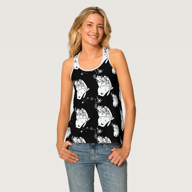 Black Moth Butterfly Pattern Tank Top (Front Full)