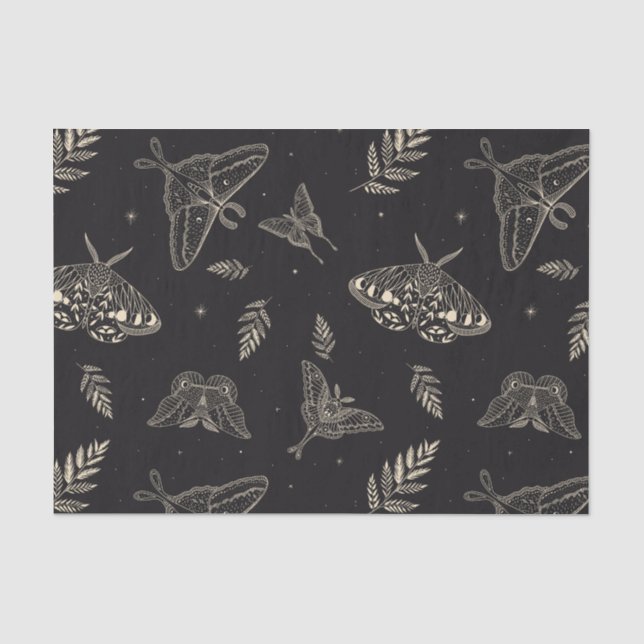 Black Moth Butterfly Pattern Tissue Paper (Front)