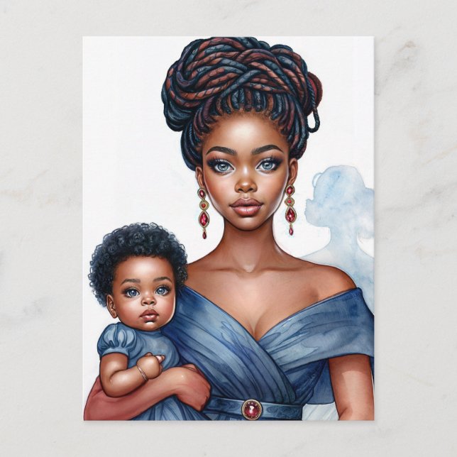 Black Mother and Child In Blue Postcard (Front)