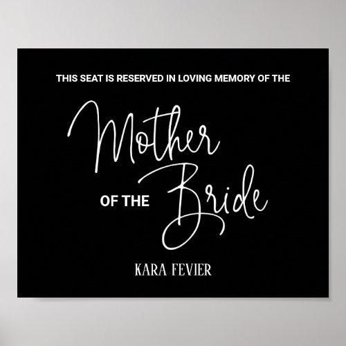 Black Mother Bride Reserved Seat Memorial Wedding Poster