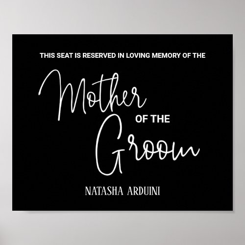 Black Mother Groom Reserved Seat Memorial Wedding Poster