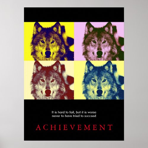 Black Motivational Wolf Pop Art Poster Print