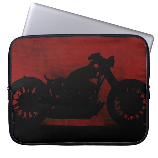 black motorcycle on red back computer sleeve