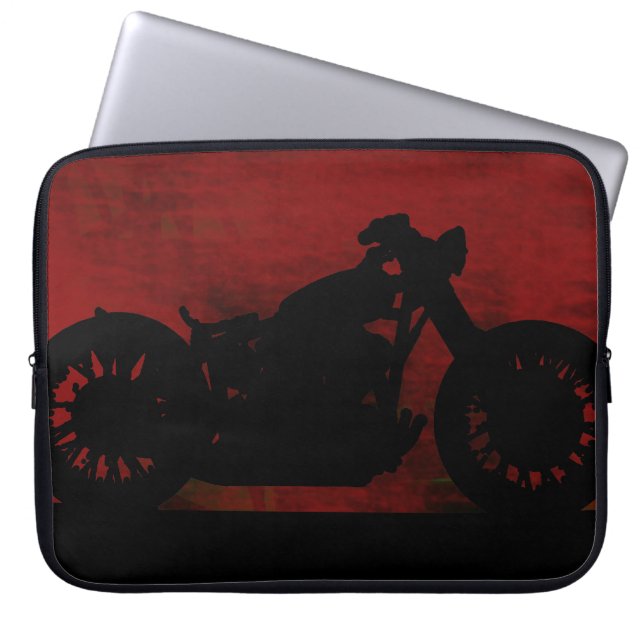 black motorcycle on red back laptop sleeve (Front)