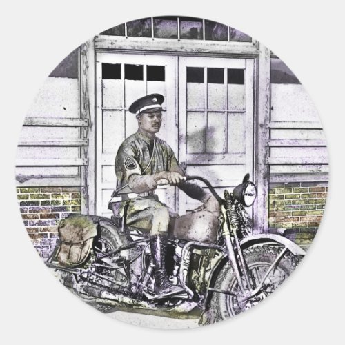 Black Motorcycle Police ww2 Classic Round Sticker