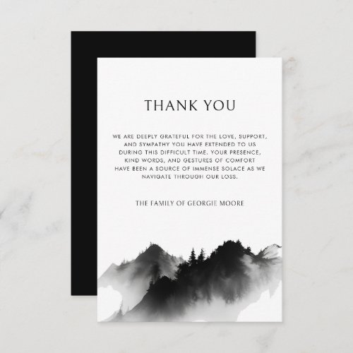 Black Mountain Forest Funeral Sympathy Memorial Thank You Card