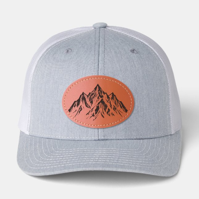 Black Mountain Peaks | Clean Minimalist Outdoor Leather Patch Hat (Front)