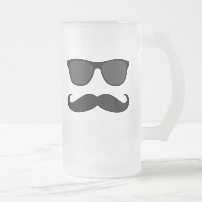 Black Moustache and Sunglasses Humour Gift Frosted Glass Beer Mug (Right)