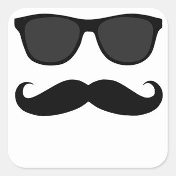 Black Moustache And Sunglasses Humour Gift Square Sticker by MovieFun at Zazzle
