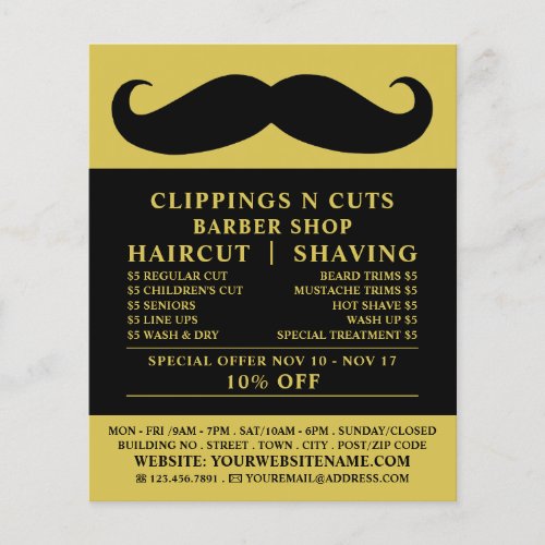 Black Moustache Mens Barbers Advertising Flyer