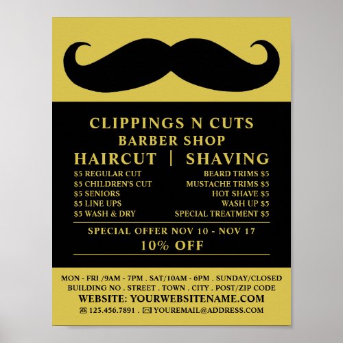 Black Moustache Mens Barbers Advertising Poster