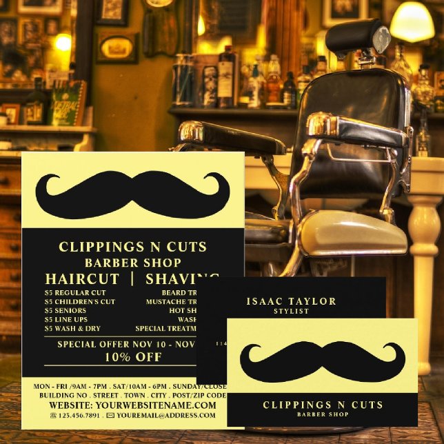 Black Moustache, Men's Barbers Business Card (Creator Uploaded)