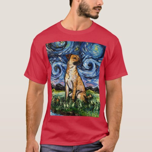 Black Mouth Cur Starry Night Dog Animal Art by Aja T_Shirt