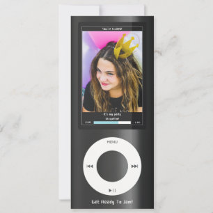 Black MP3 Music Player II Birthday Invitation